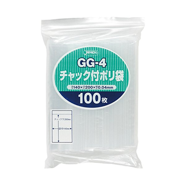 チャック付ポリ袋　GG-4　厚み0.04mm　140x200　(100枚入り)