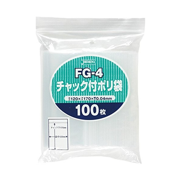 チャック付ポリ袋　FG-4　厚み0.04mm　120x170　(100枚入り)