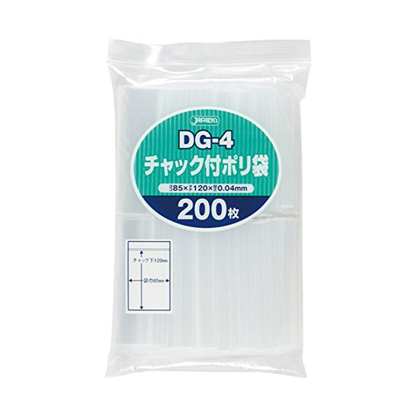 チャック付ポリ袋　DG-4　厚み0.04mm　85x120　(200枚入り)